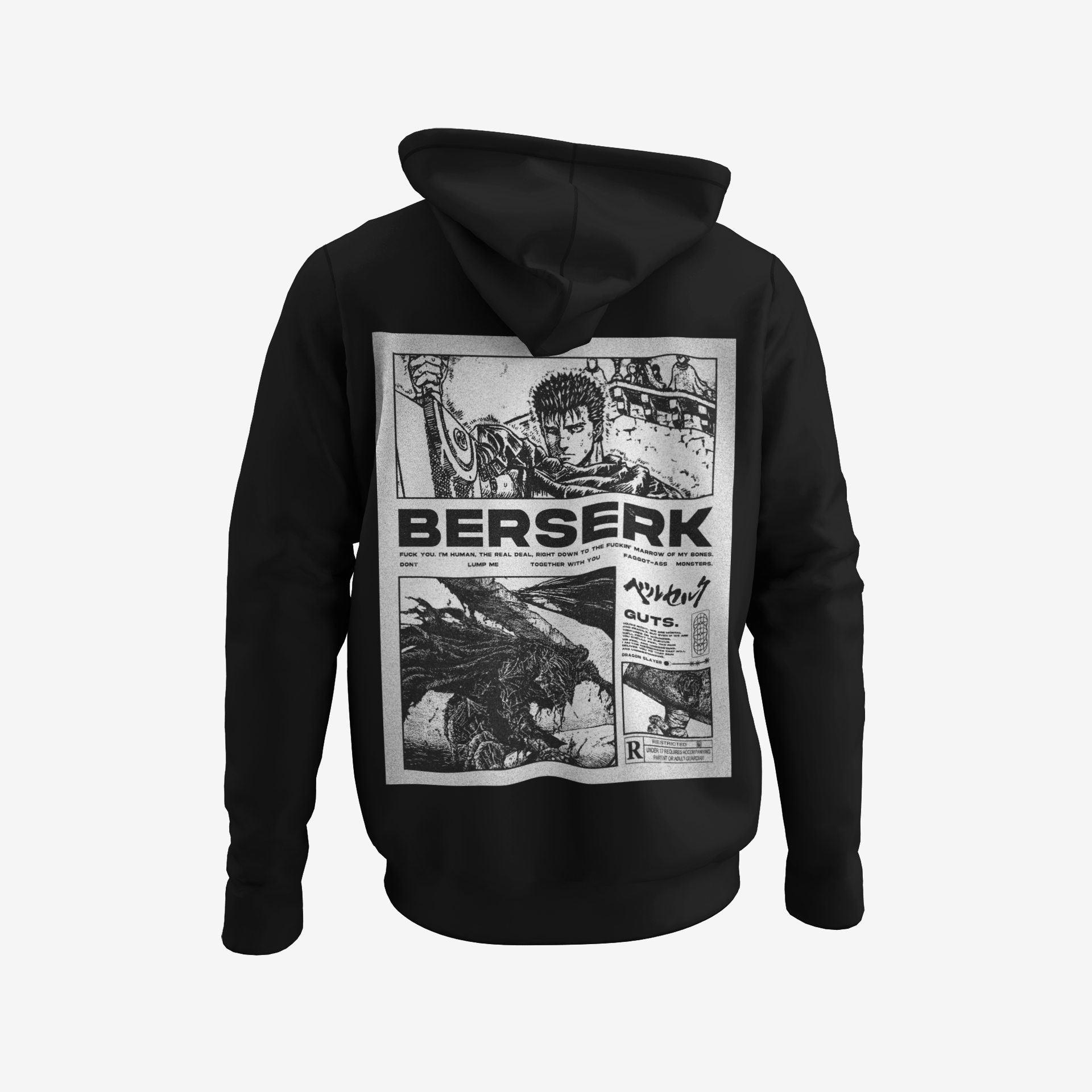 Guts Berserk Manga Panel Black Streetwear Hoodie