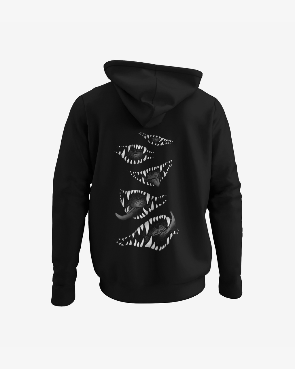 Menacing Creature Hoodie Stacked Venom Fangs Graphic Pullover