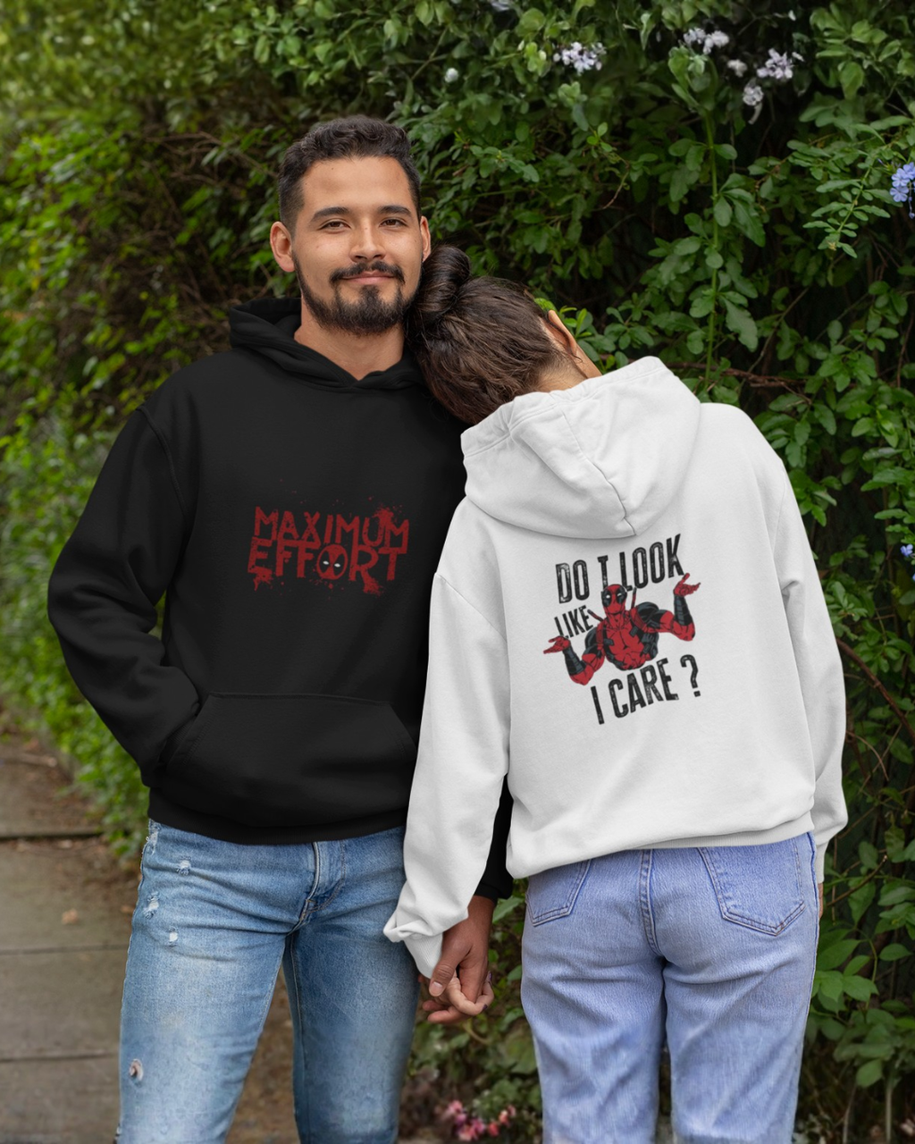 Deadpool Maximum Effort Hoodie "Maximum Effort" Front & "Do I Look Like I Care ?