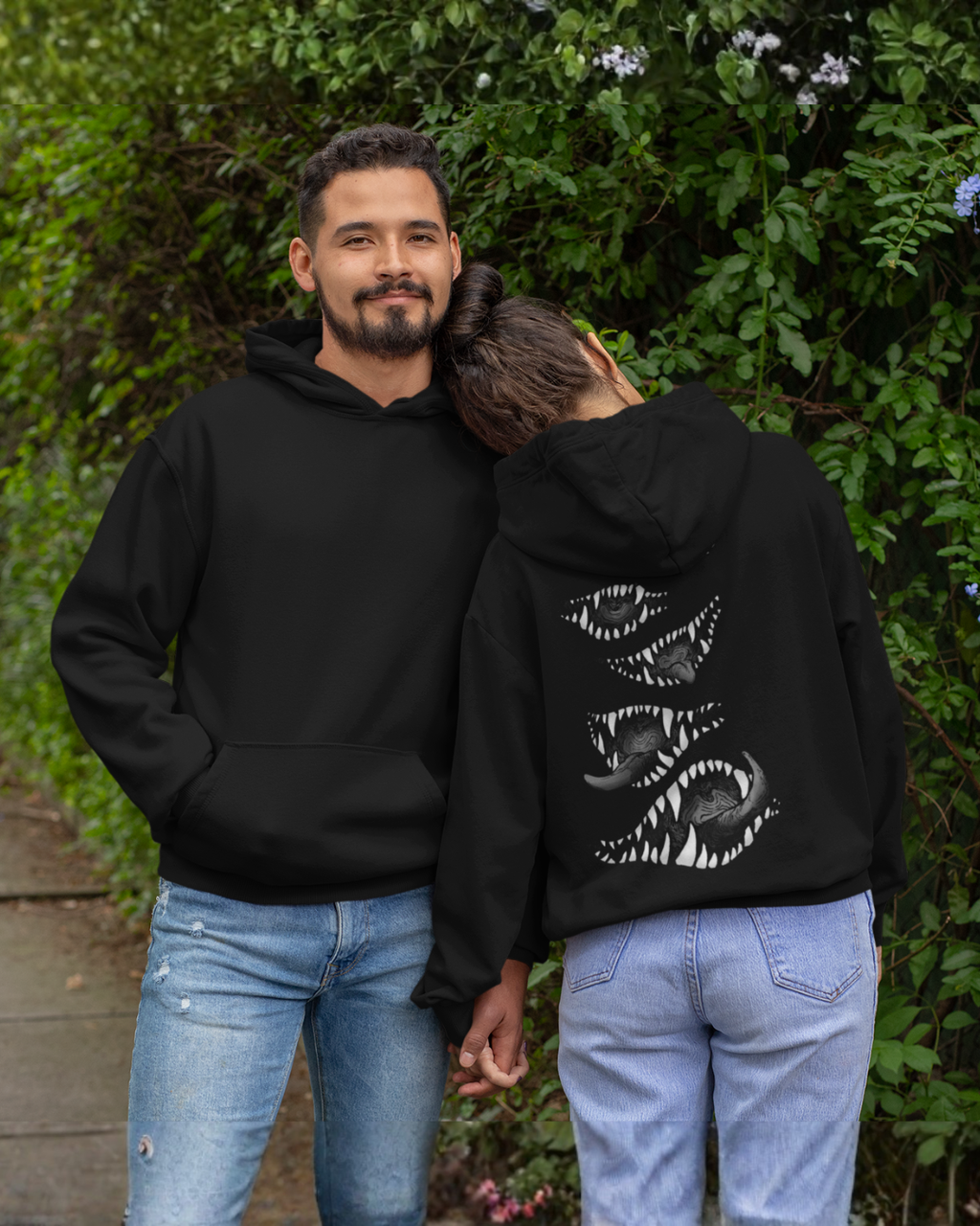 Menacing Creature Hoodie Stacked Venom Fangs Graphic Pullover