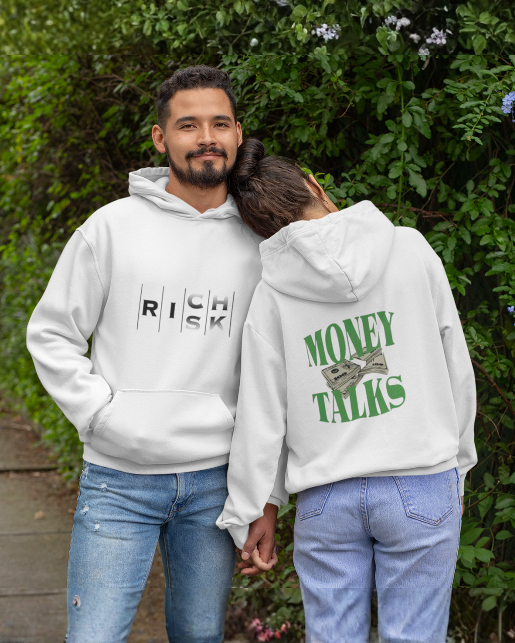Luxury Motivation Hoodie RICH RISK Front & MONEY TALKS Back Pullover