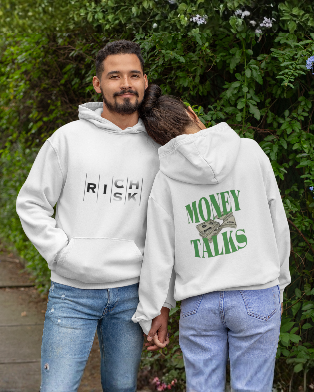 Luxury Motivation Hoodie RICH RISK Front & MONEY TALKS Back Pullover